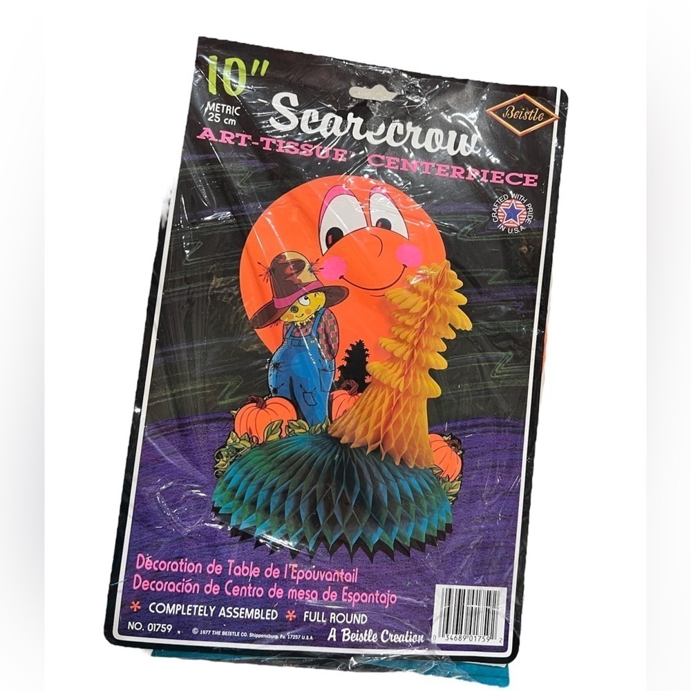 Vintage Beistle 1977 Halloween Paper Honeycomb Die Cut 10" Scarecrow Centerpiece